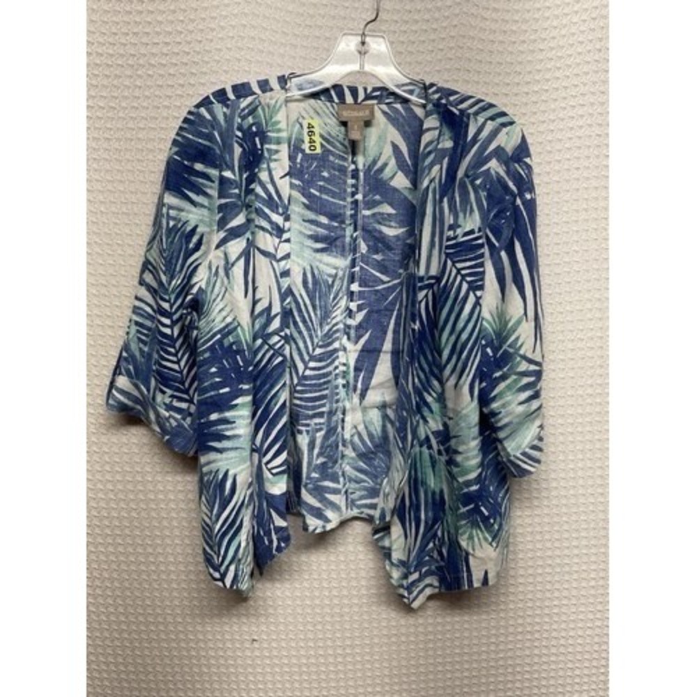 NWOT Chicos Blue Tropical Palm Open Front Jacket Cardigan Women 1 (M) Vietnam